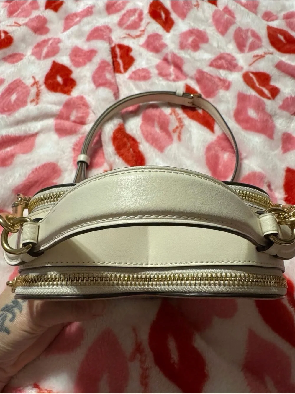Coach Pink Heart-Print Heart Crossbody Bag with Gold Hardware